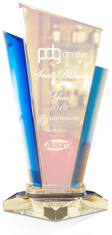 Small Business of the Year 2019 tropy PDG received from the Bartlesville Chamber of Commerce